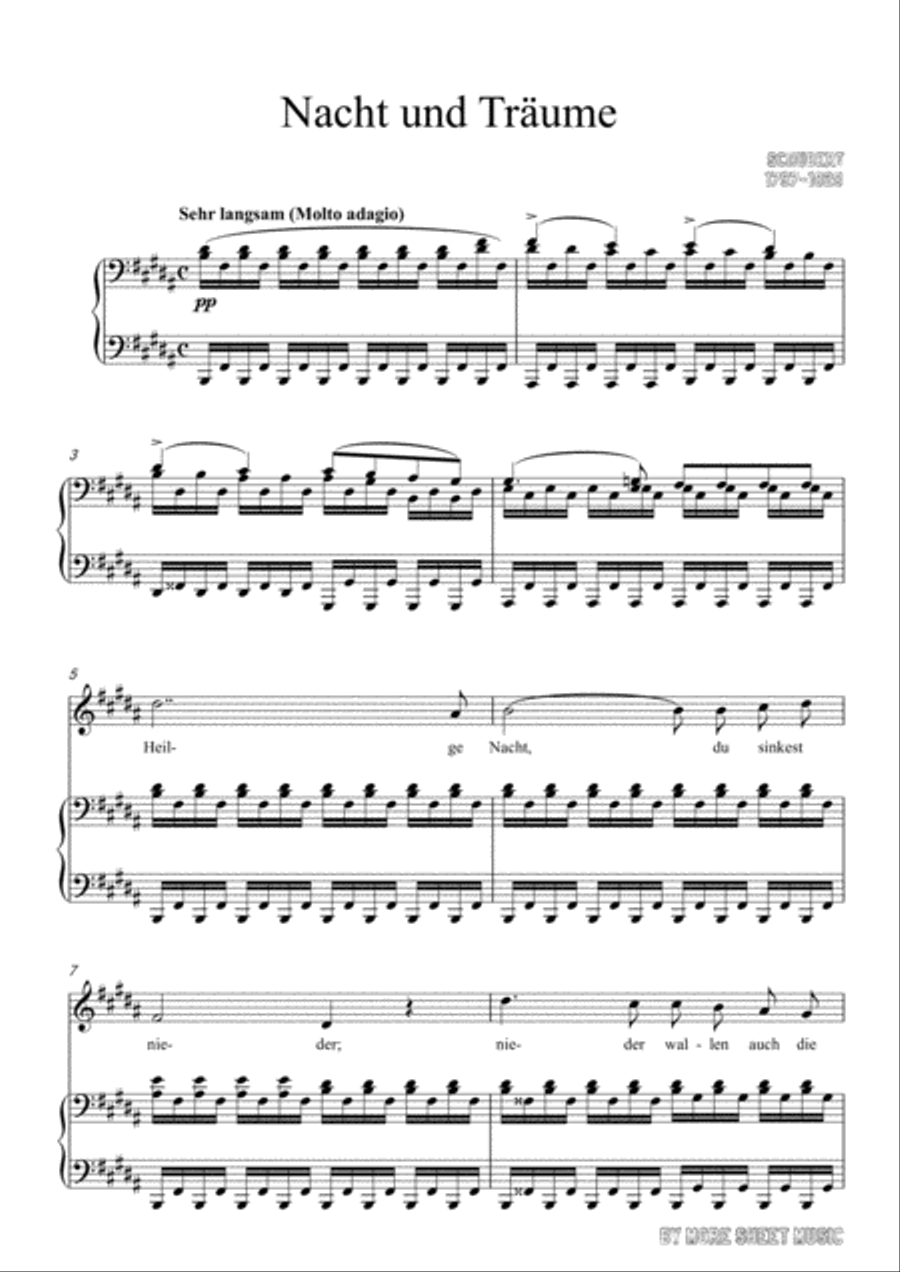 Schubert-Nacht und Träume in B Major,for voice and piano Voice Solo scores gallery preview page 3