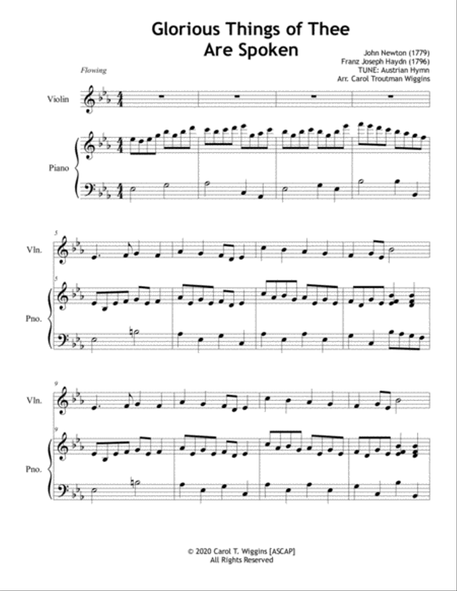 Glorious Things of Thee Are Spoken (Violin & Piano) Violin Solo scores gallery preview page 1