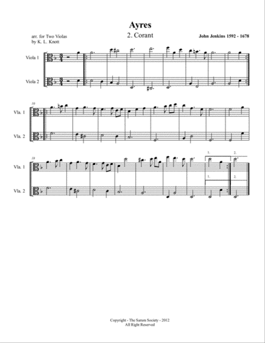 10 AYRES for 2 Violas by John Jenkins (arr. K. L. Knott) Viola scores gallery preview page 2