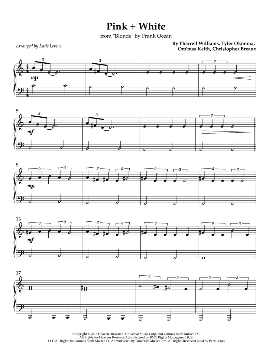 Pink + White Easy Piano scores gallery preview page 1