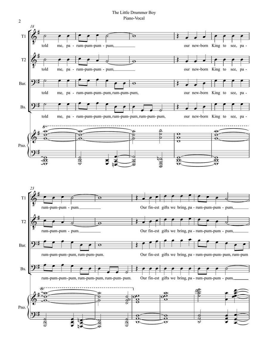 The Little Drummer Boy TTBB scores gallery preview page 2