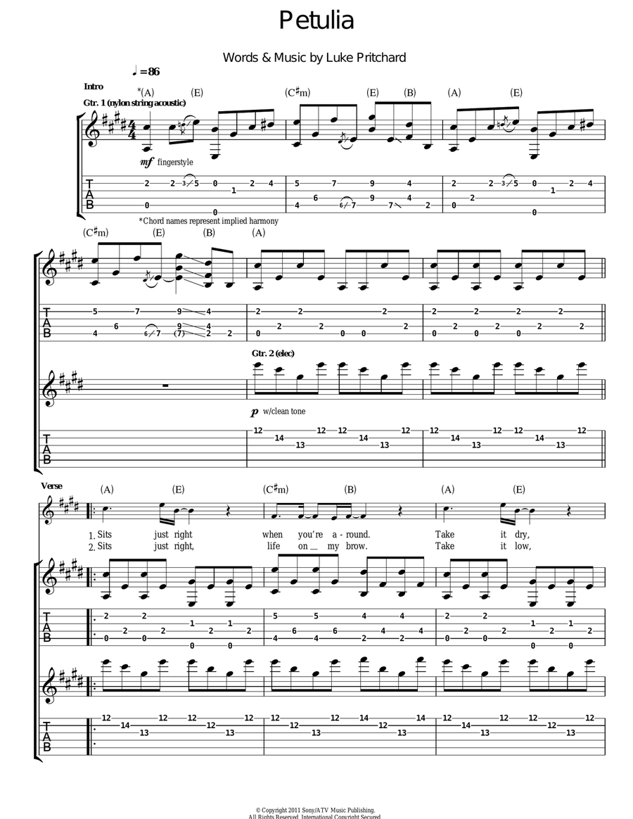 Petulia Guitar Tablature scores gallery preview page 1
