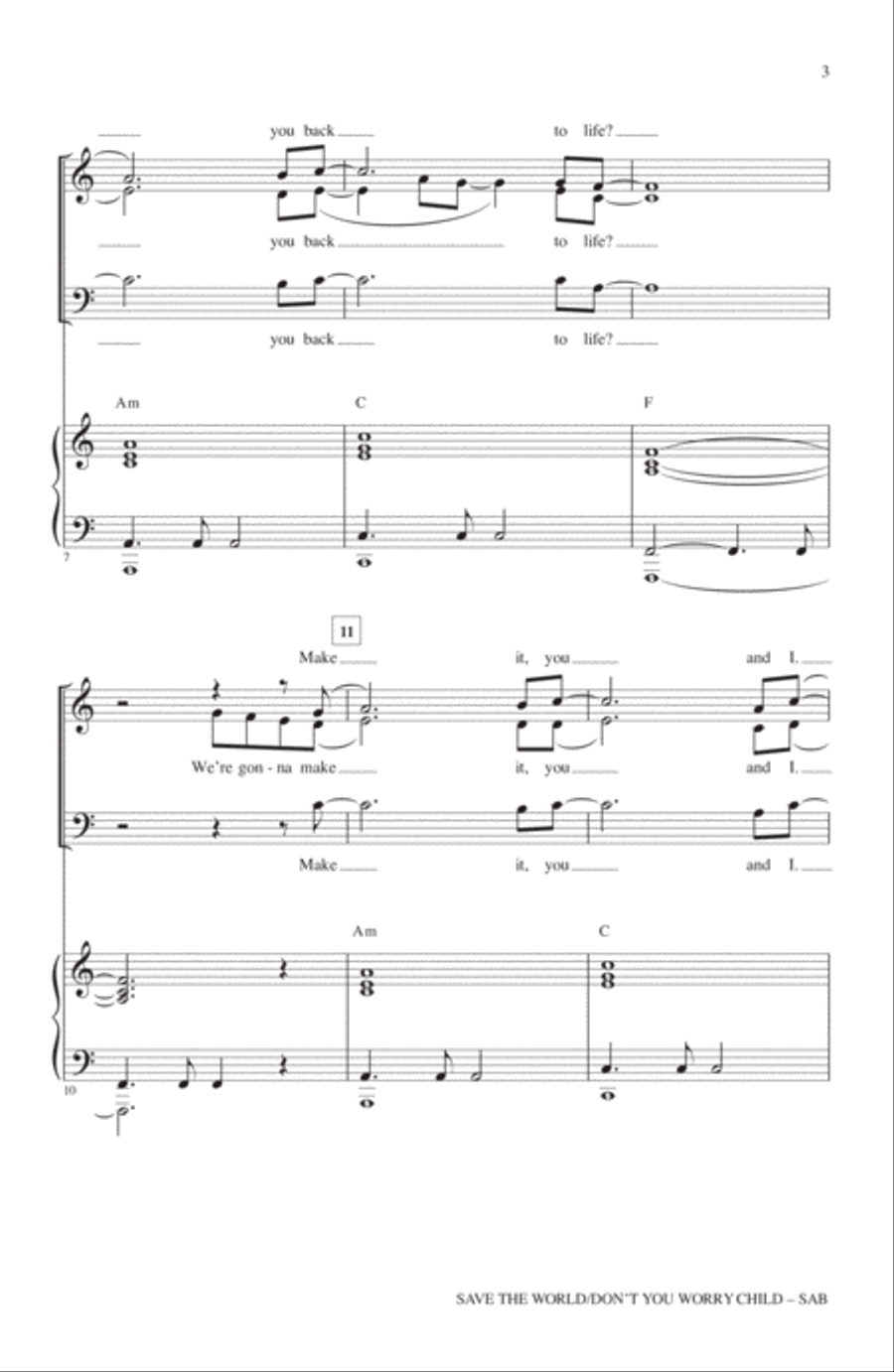 Save The World/Don't You Worry Child 3-Part scores gallery preview page 2