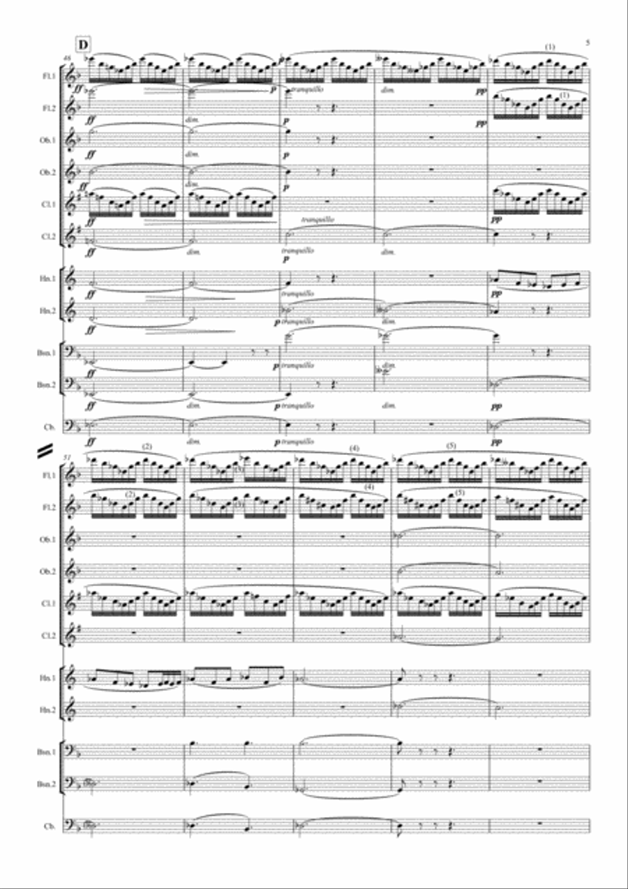 Grieg: Peer Gynt Suite No.1 Op.46 Mvt.1 Morning Mood (Transposed Key) - symphonic wind ensemble Woodwind Quintet scores gallery preview page 5