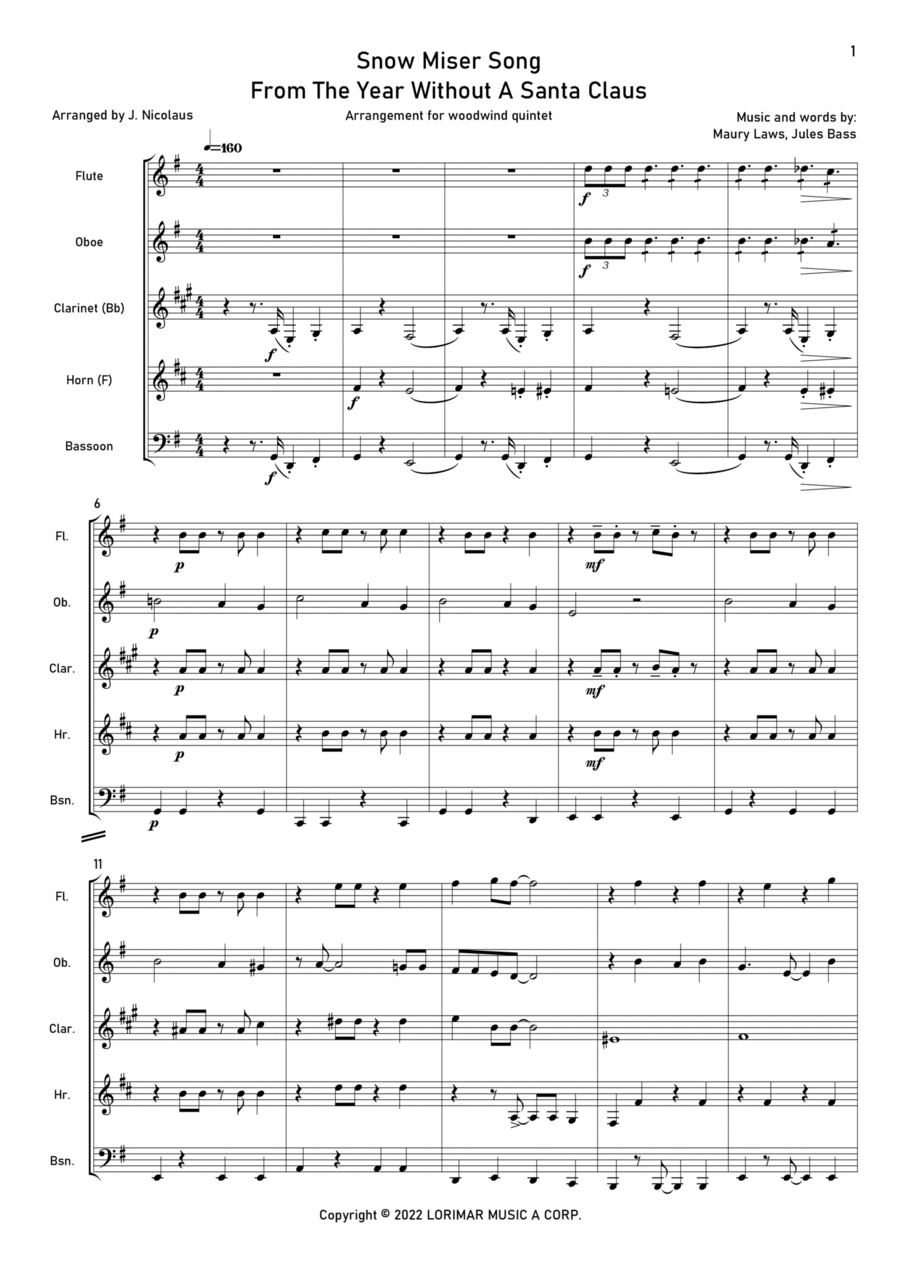 Snow Miser Snow Miser Woodwind Quintet scores gallery preview page 1