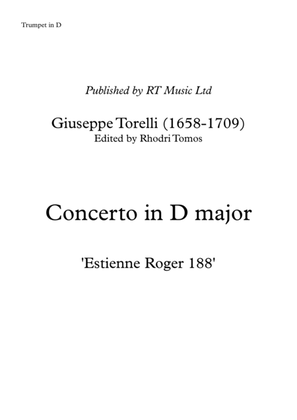 Book cover for Torelli Concerto in D 'Estienne Roger 188'. Trumpet solo parts.