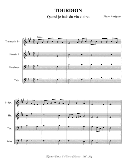 TOURDION - Attaignant - Arr. for Brass Quartet image number null