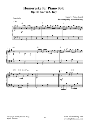 Humoreske Op.101 No.7 - Piano Solo in G Key
