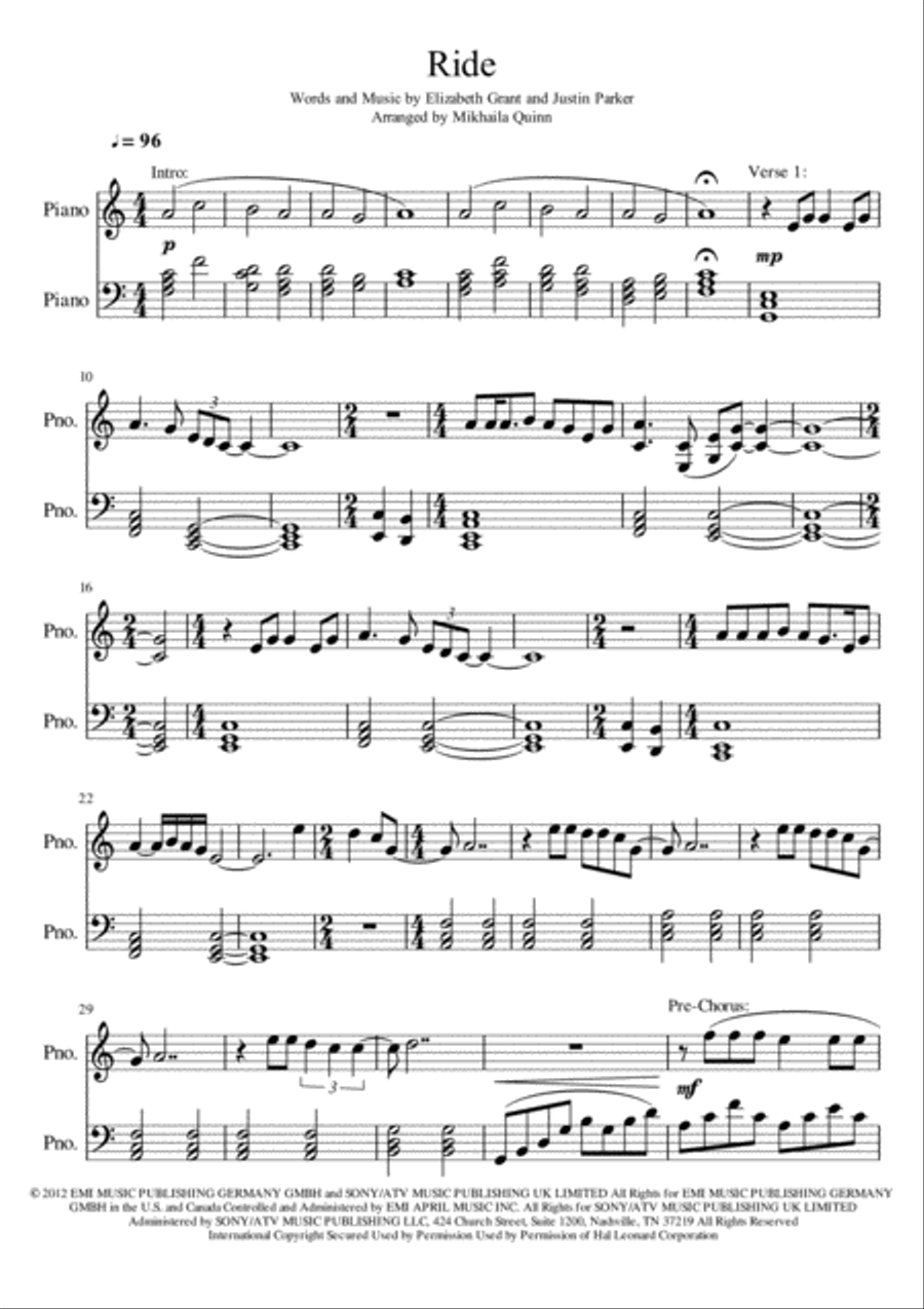 Ride Piano Solo scores gallery preview page 1