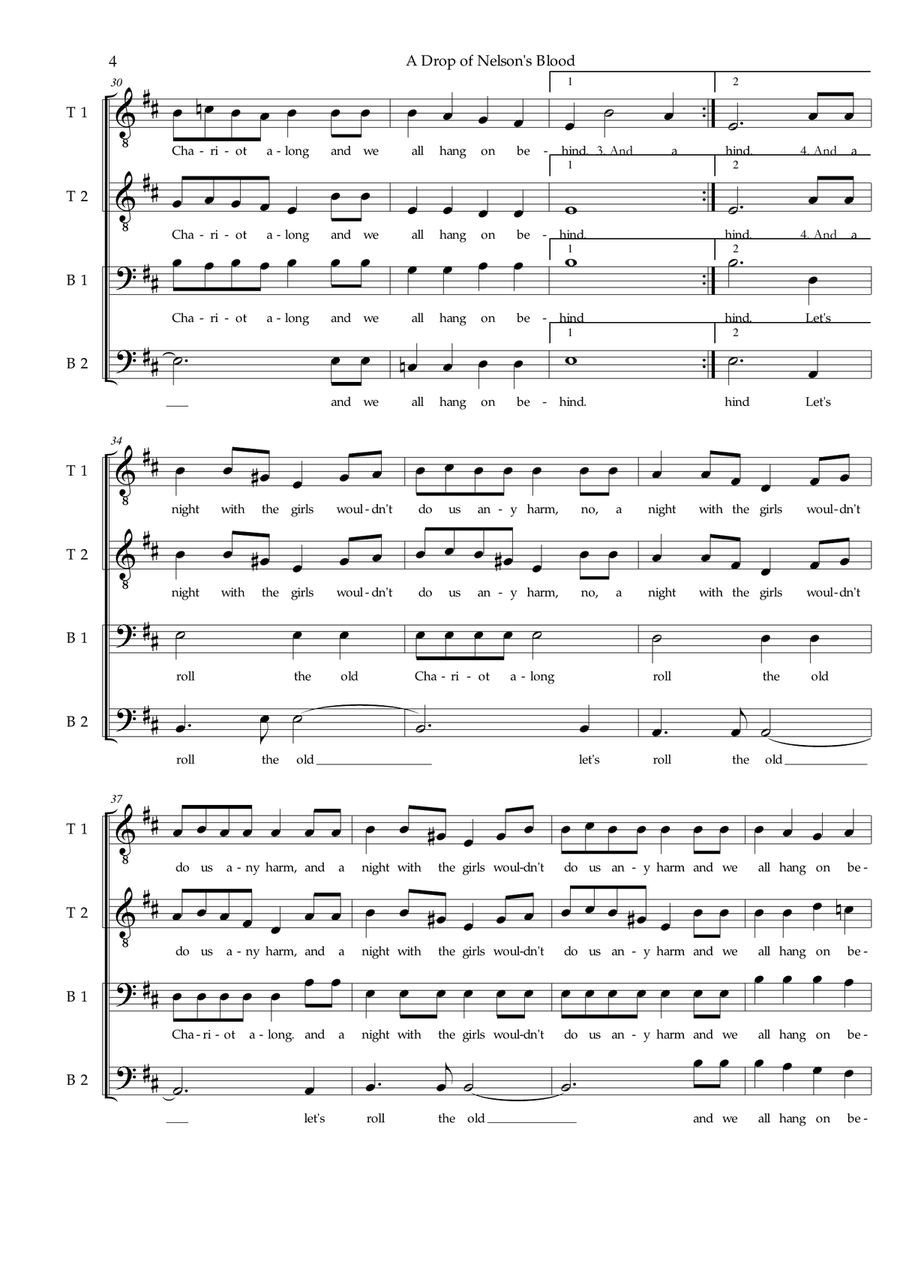 A Drop of Nelson's Blood (Roll the Old Chariot Along) (TTBB) - Sea shanty arranged for men's choir TTBB scores gallery preview page 5