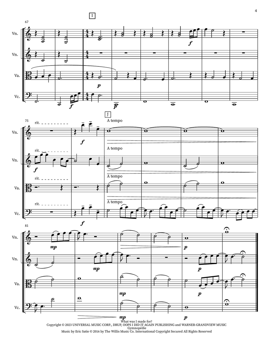 What Was I Made For? String Quartet scores gallery preview page 4