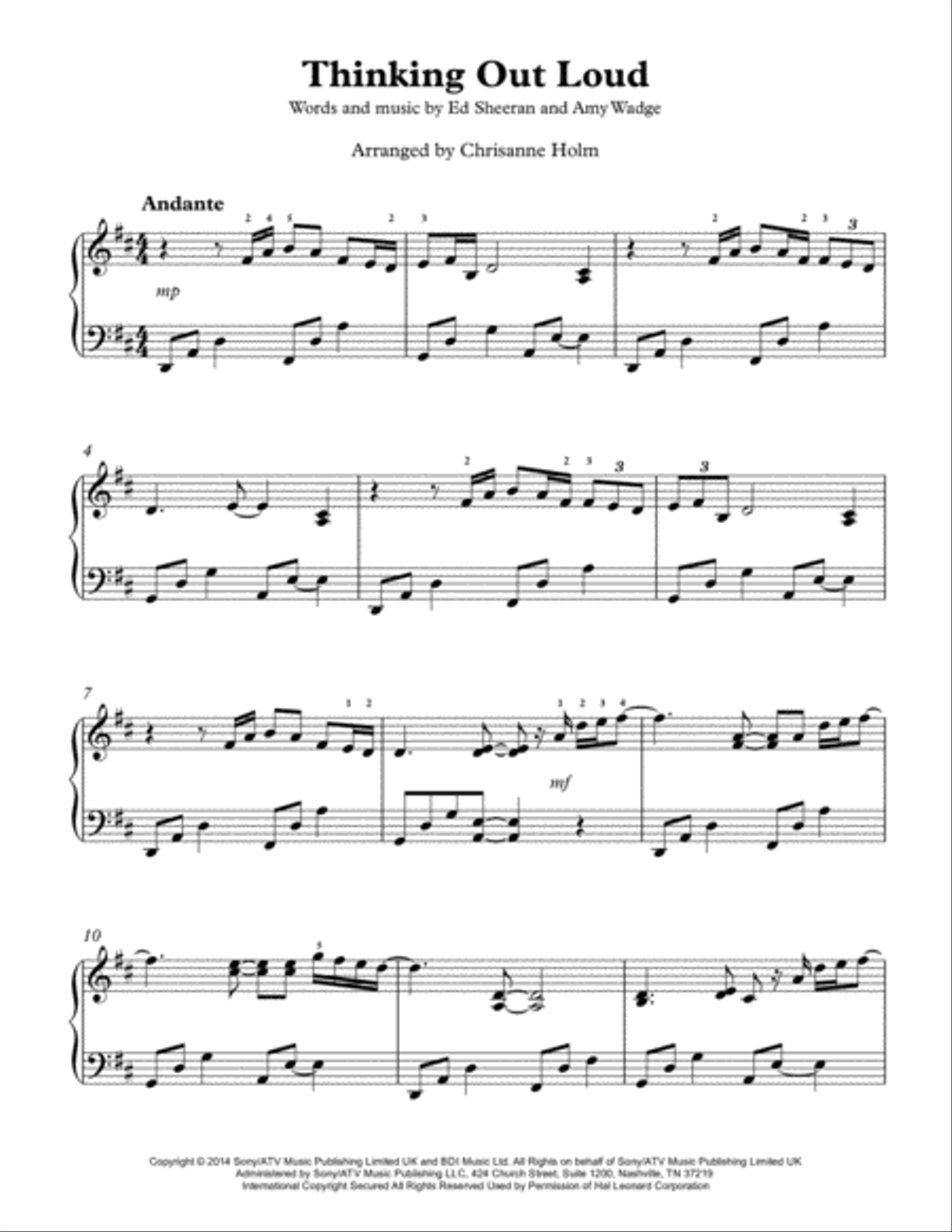 Thinking Out Loud Piano Solo scores gallery preview page 1