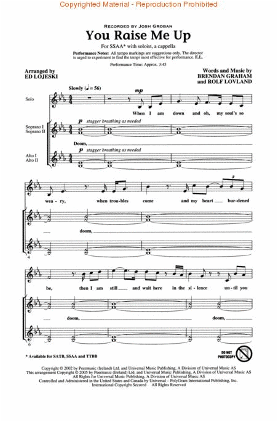 You Raise Me Up SSAA scores gallery preview page 2
