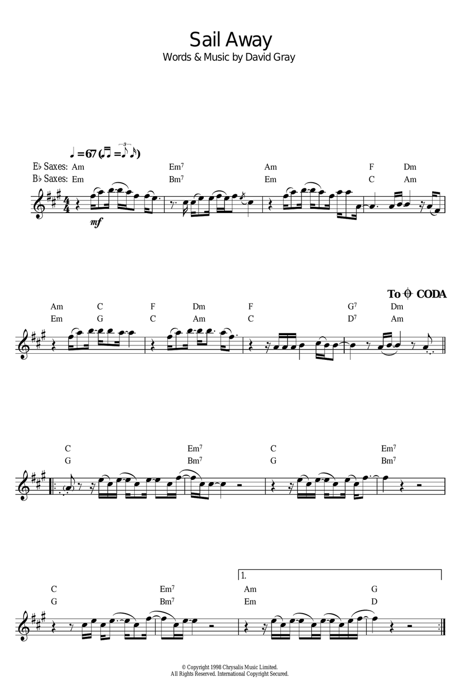 Sail Away Alto Saxophone scores gallery preview page 1