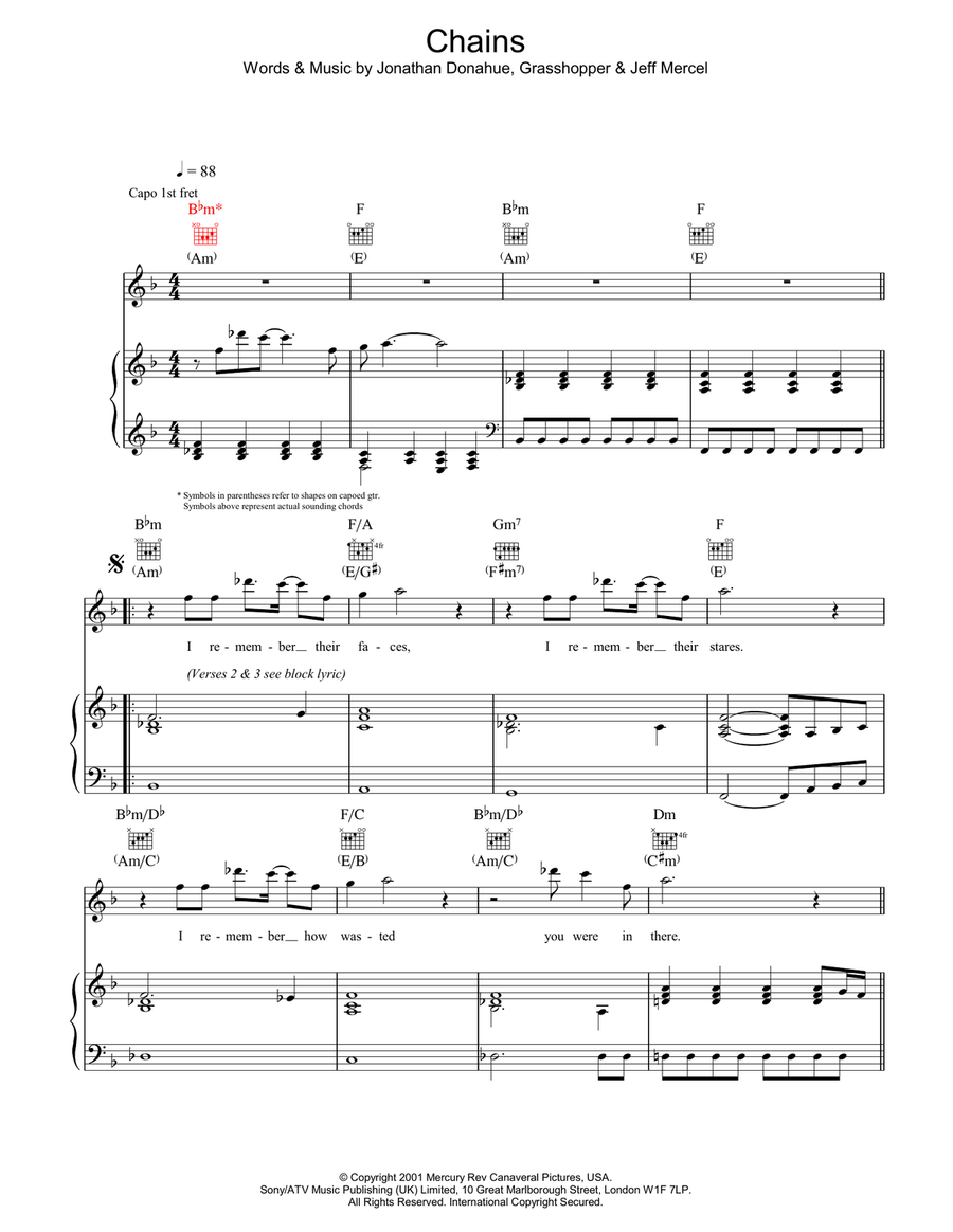 Chains Chains Piano, Vocal, Guitar scores gallery preview page 1