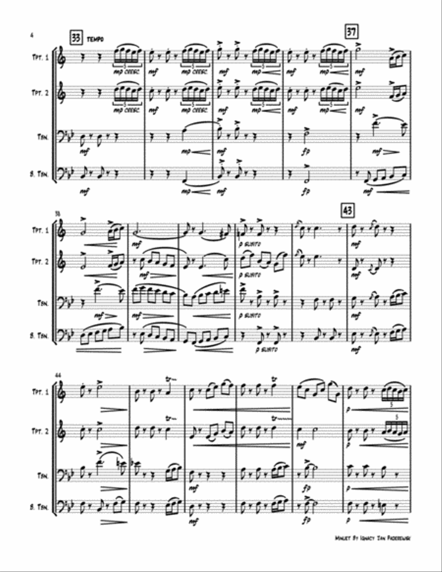 Minuet by By Ignacy Jan Paderewski (For Brass Quartet) Brass Quartet scores gallery preview page 4