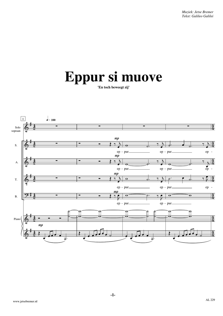 Eppur si muove SATB piano Soprano solo (and yet it moves) 4-Part scores gallery preview page 1