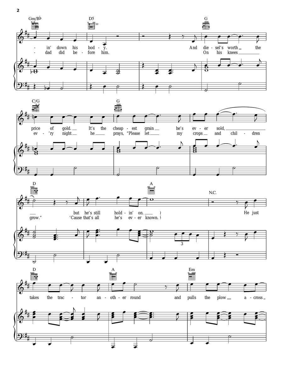 Amarillo Sky Piano, Vocal, Guitar scores gallery preview page 2
