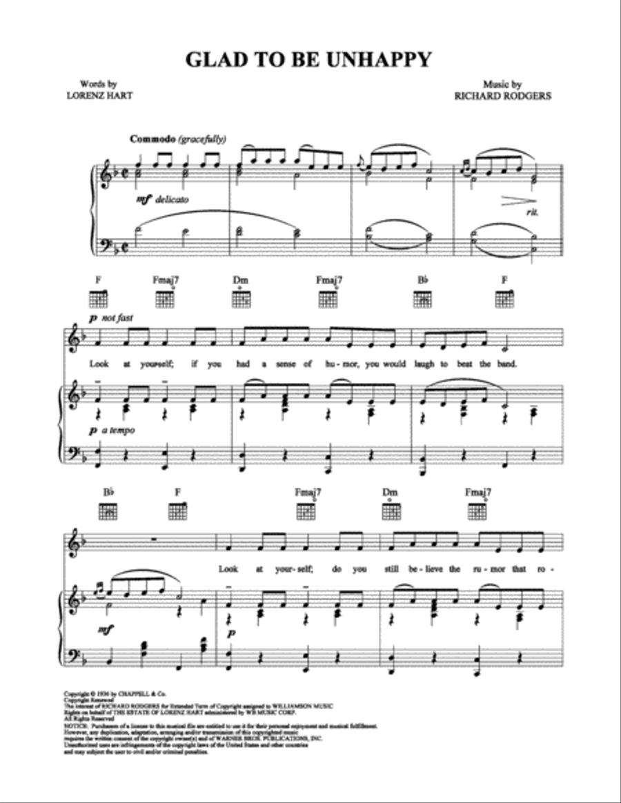 Glad to Be Unhappy Glad to Be Unhappy Piano, Vocal, Guitar scores gallery preview page 1