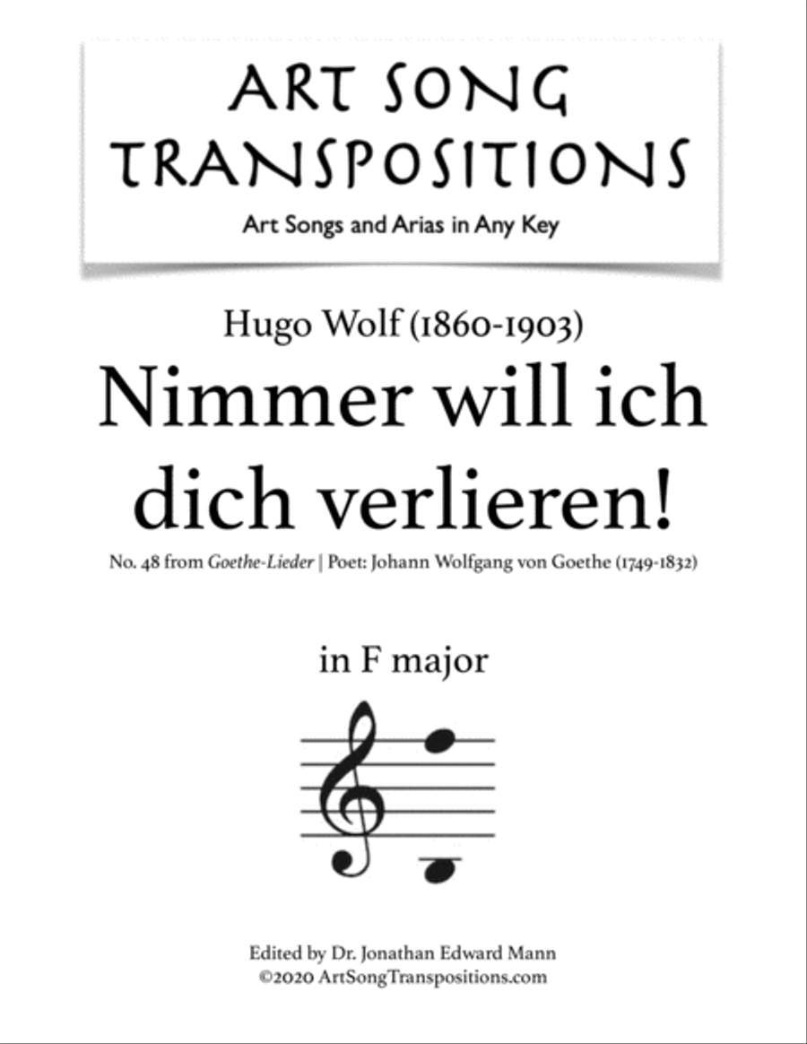 WOLF: Nimmer will ich dich verlieren (transposed to F major) Voice scores gallery preview page 1