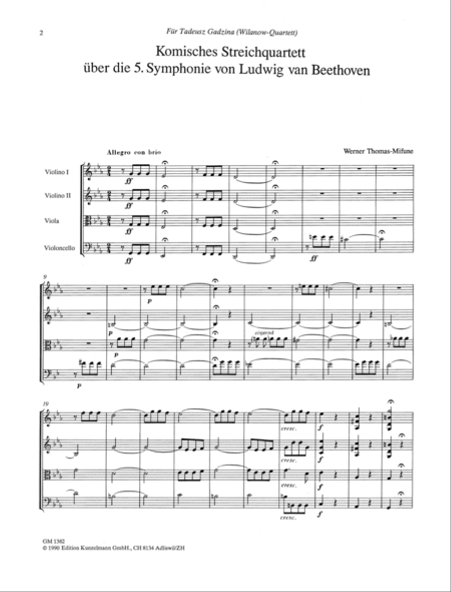 Funny string quartet on the 5th symphony by Ludwig van Beethoven String Quartet scores gallery preview page 2