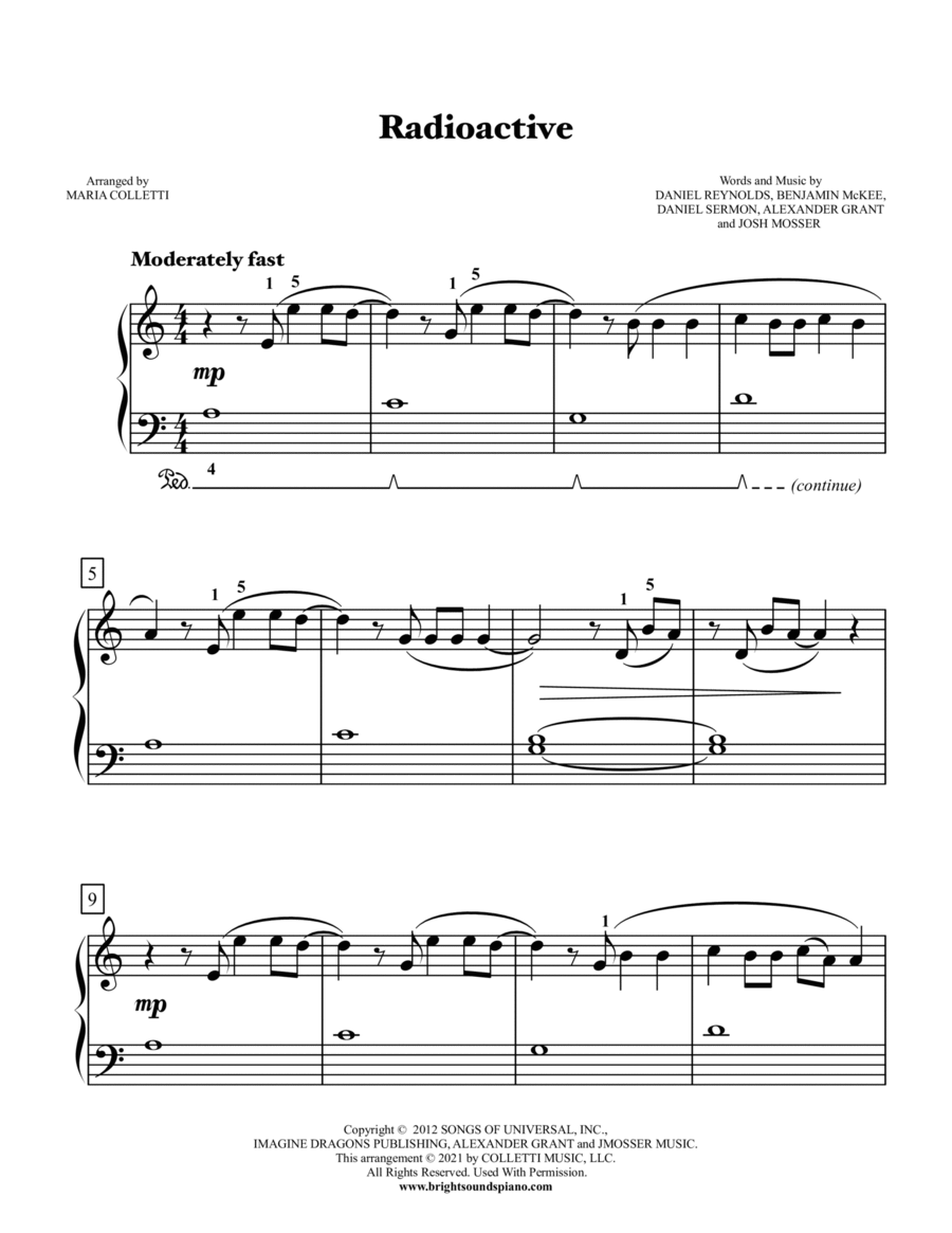 Radioactive Easy Piano scores gallery preview page 1