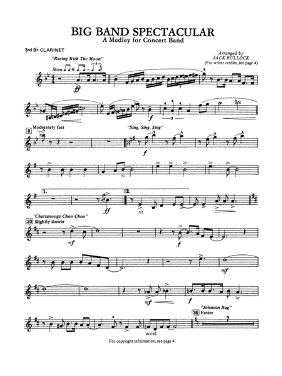 Big Band Spectacular: 3rd B-flat Clarinet Concert Band scores gallery preview page 1