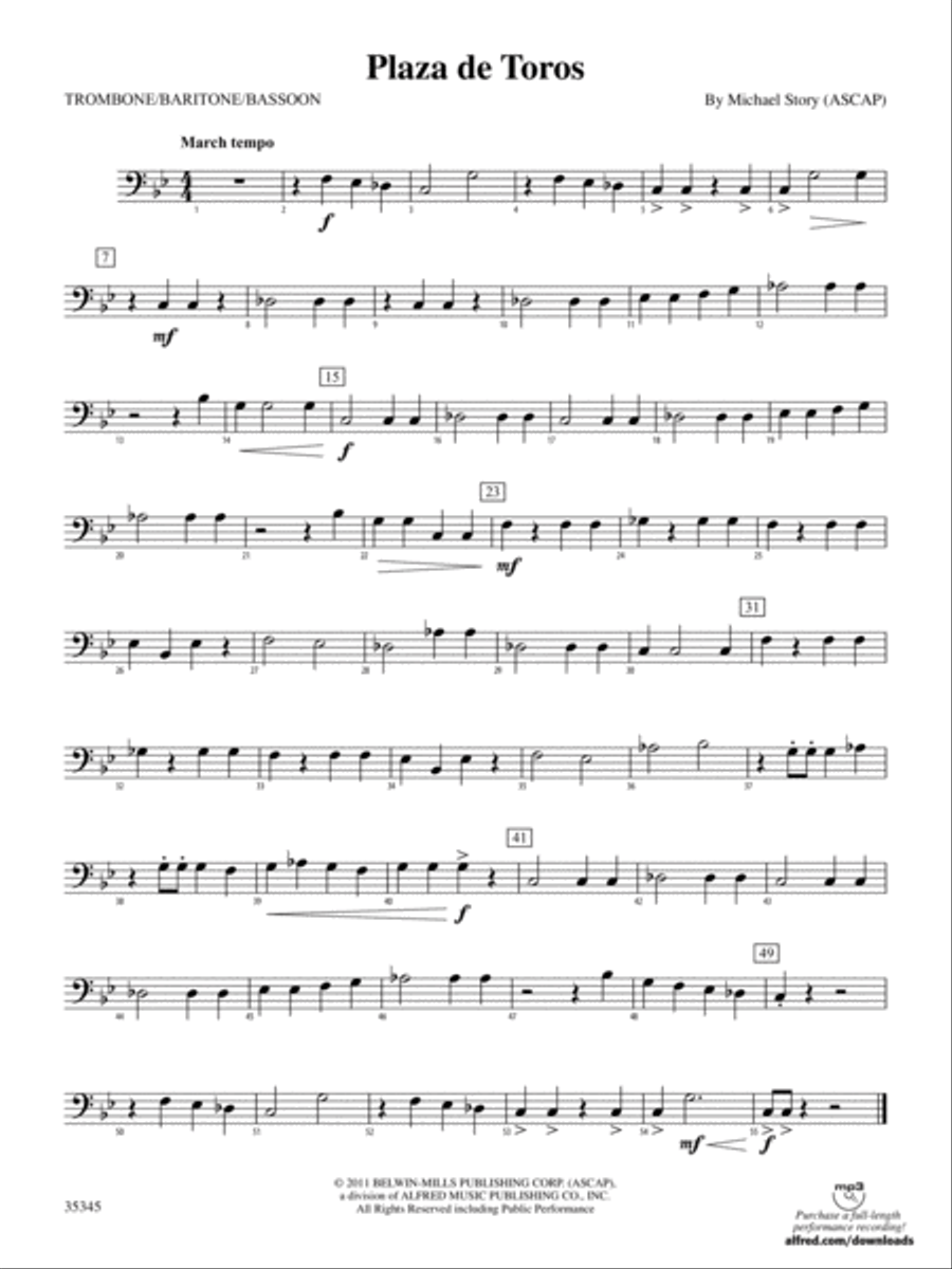 Plaza de Toros: 1st Trombone Concert Band scores gallery preview page 1