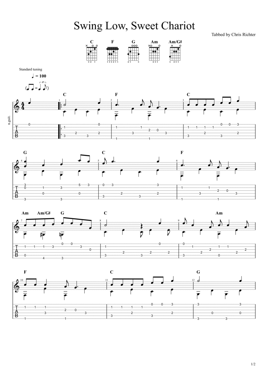 Swing Low, Sweet Chariot Swing Low, Sweet Chariot Guitar Tablature scores gallery preview page 1