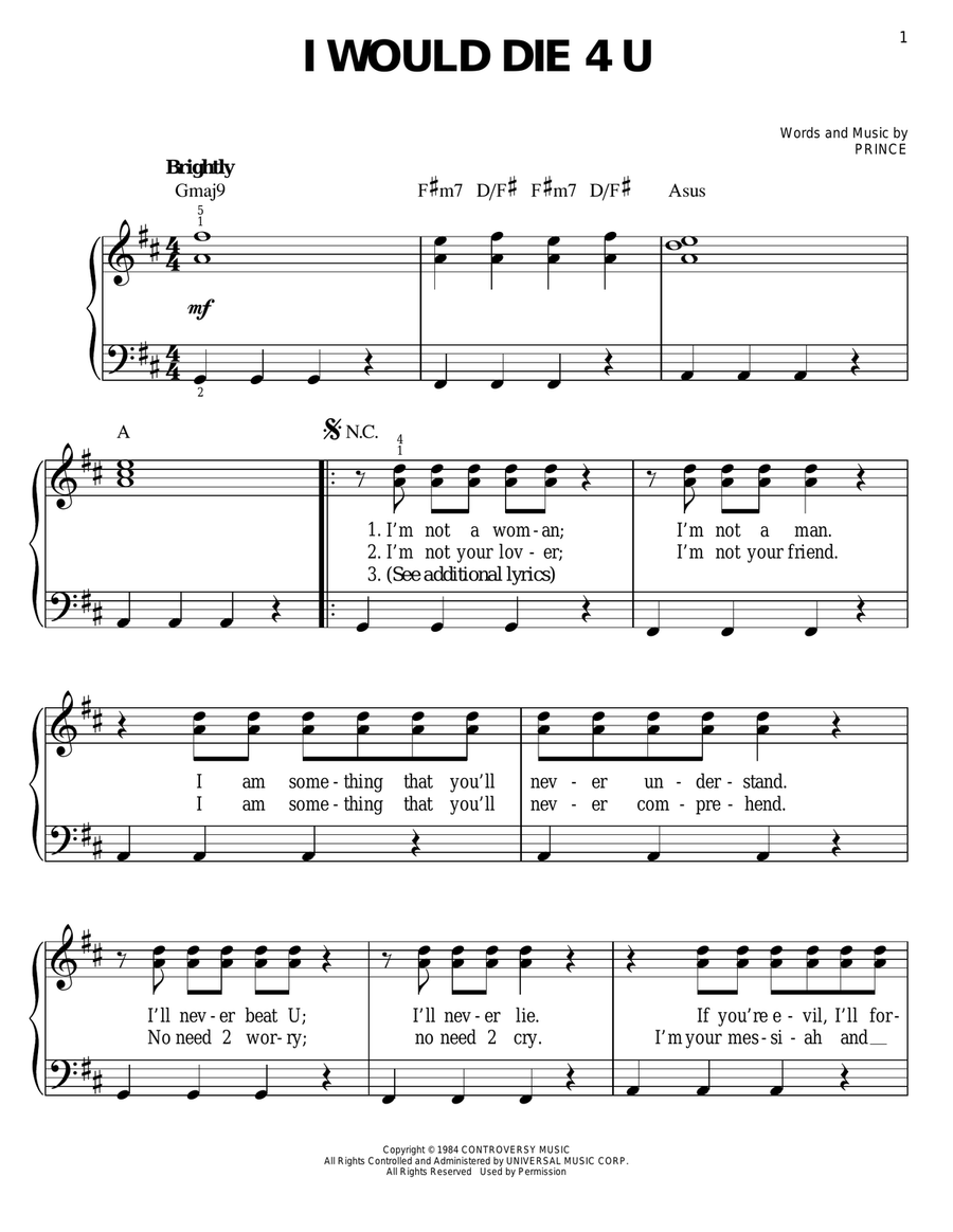 I Would Die 4 U Easy Piano scores gallery preview page 1