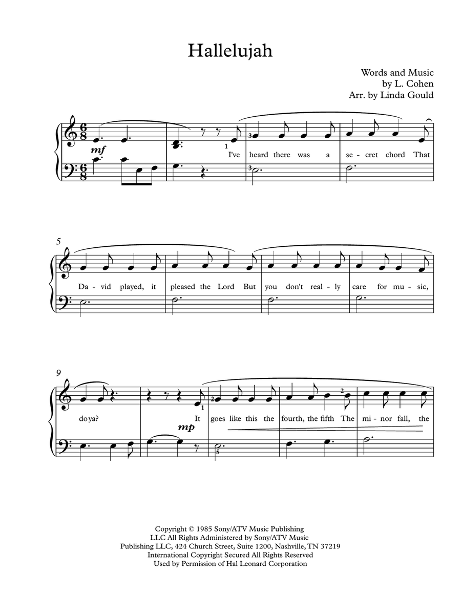 Hallelujah Easy Piano scores gallery preview page 1