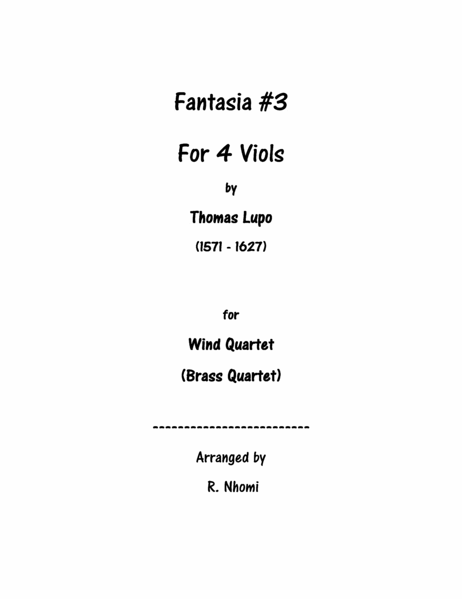 Fantasia #3 For 4 Viols - for Wind Quartet Clarinet scores gallery preview page 1