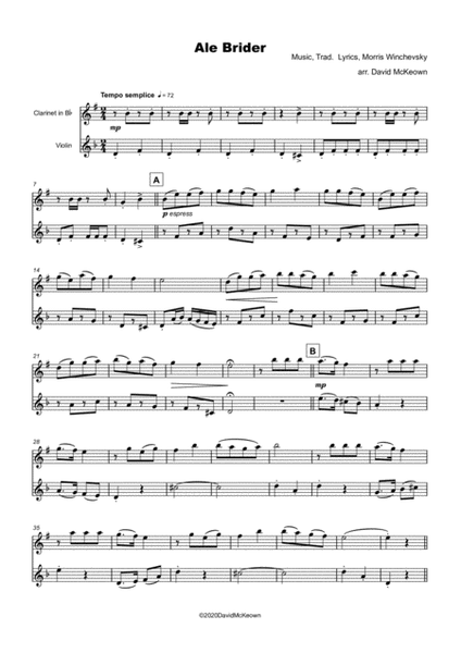 Ale Brider, Jewish Klezmer song for Clarinet and Violin Duet