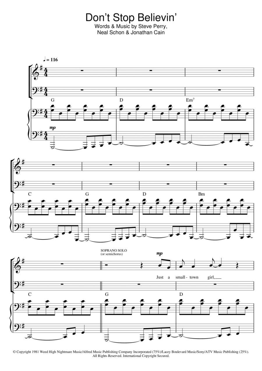Don't Stop Believin' 3-Part scores gallery preview page 1