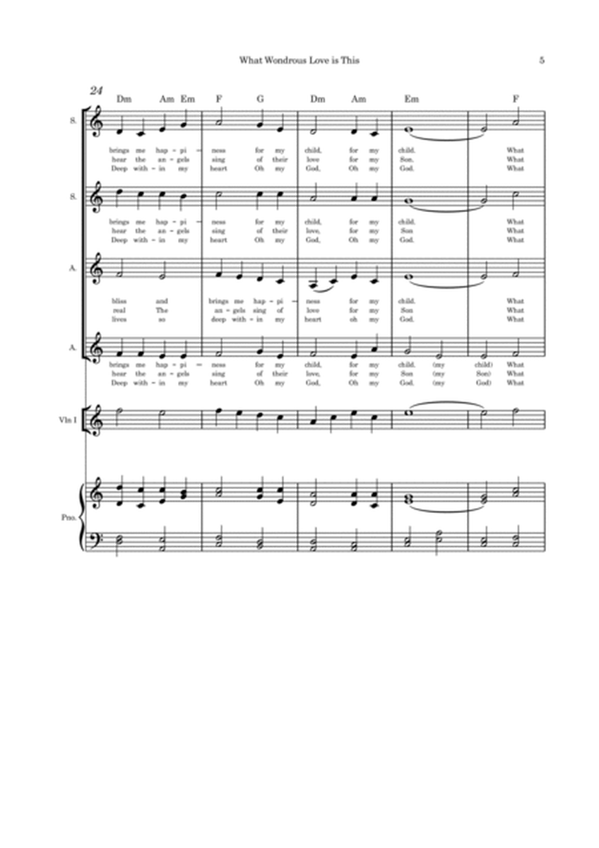 What Wondrous Love is This (Mary's Love) - Christmas Song SSAA, violin and piano image number null
