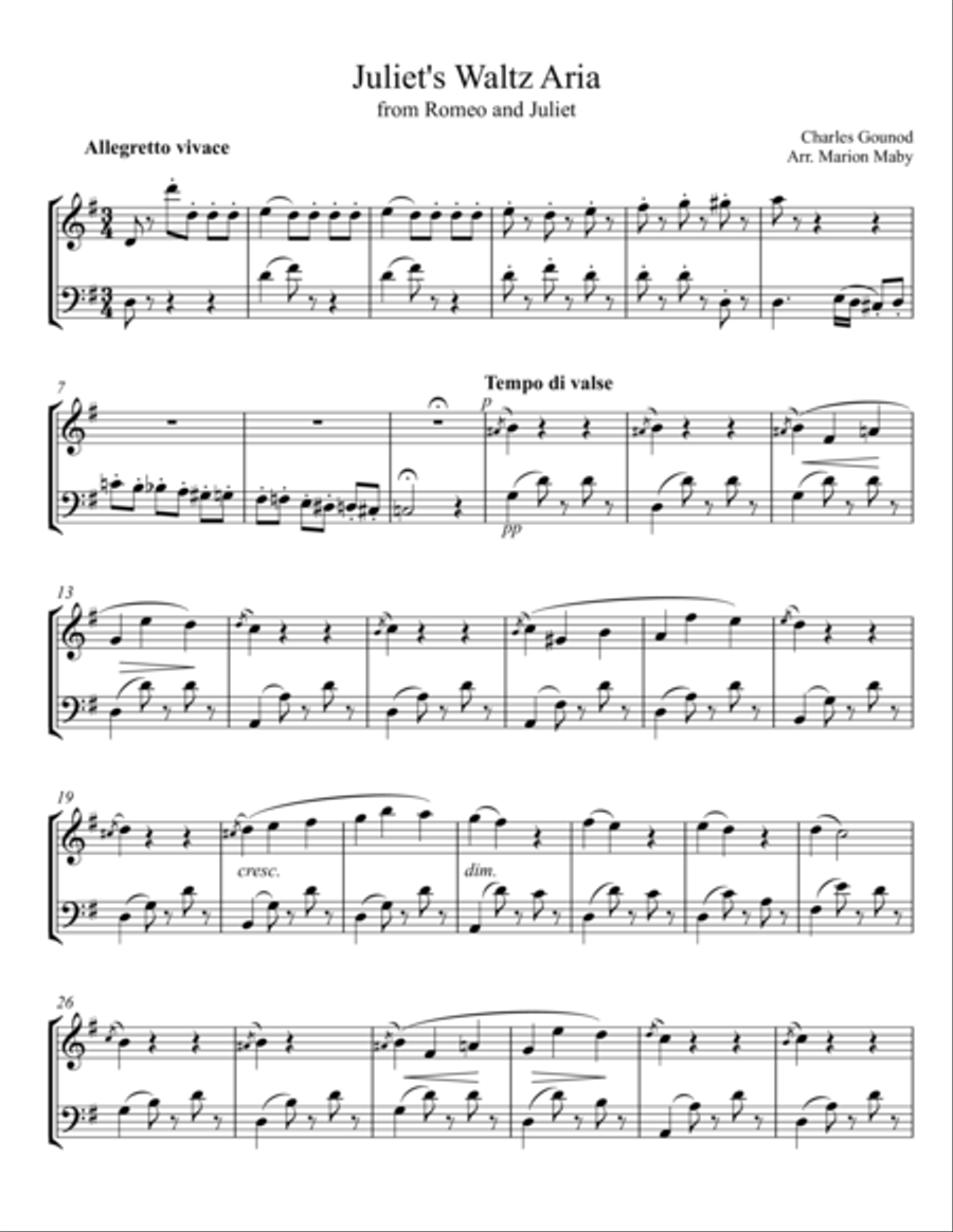 Juliet's Waltz Aria for violin & cello duet String Duet scores gallery preview page 1