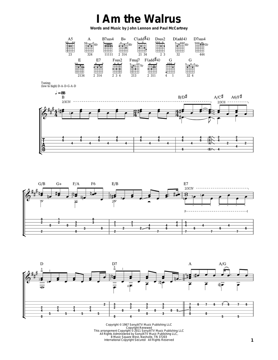 I Am The Walrus Acoustic Guitar scores gallery preview page 1