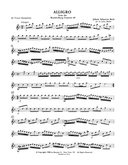 Allegro from Brandenburg Concerto No. 3 - Bb Tenor Sax