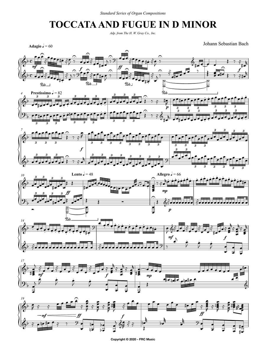 Toccata and Fugue in D Minor (BWV 565) - For Piano Solo (NEW and CLEAN edition) Piano Solo scores gallery preview page 3
