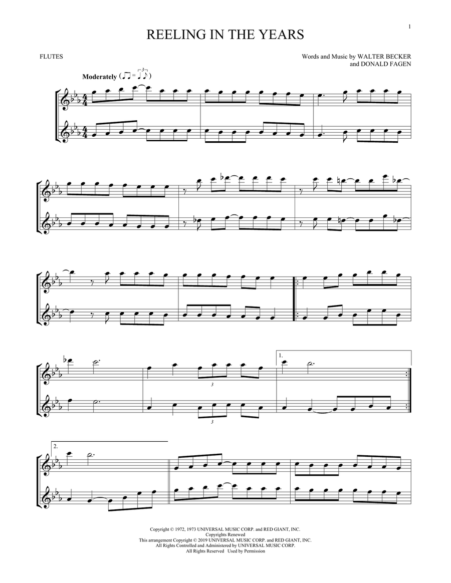 Reeling In The Years Flute Duet scores gallery preview page 1