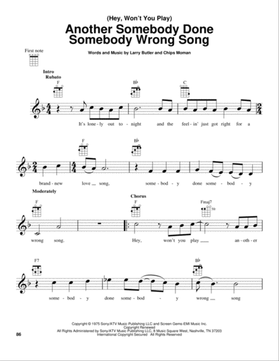 (Hey, Won't You Play) Another Somebody Done Somebody Wrong Song Ukulele scores gallery preview page 1