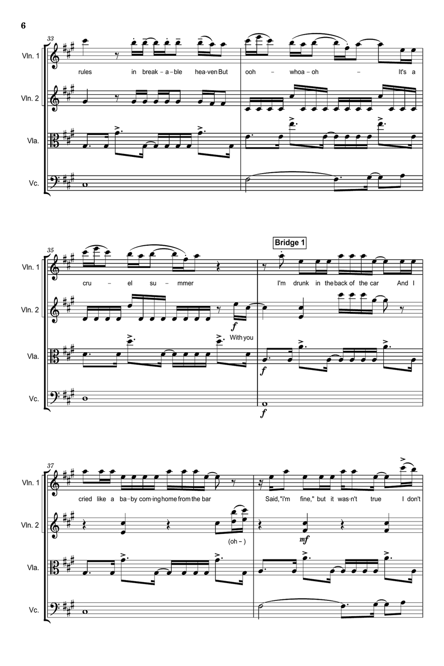 Cruel Summer String Quartet scores gallery preview page 6