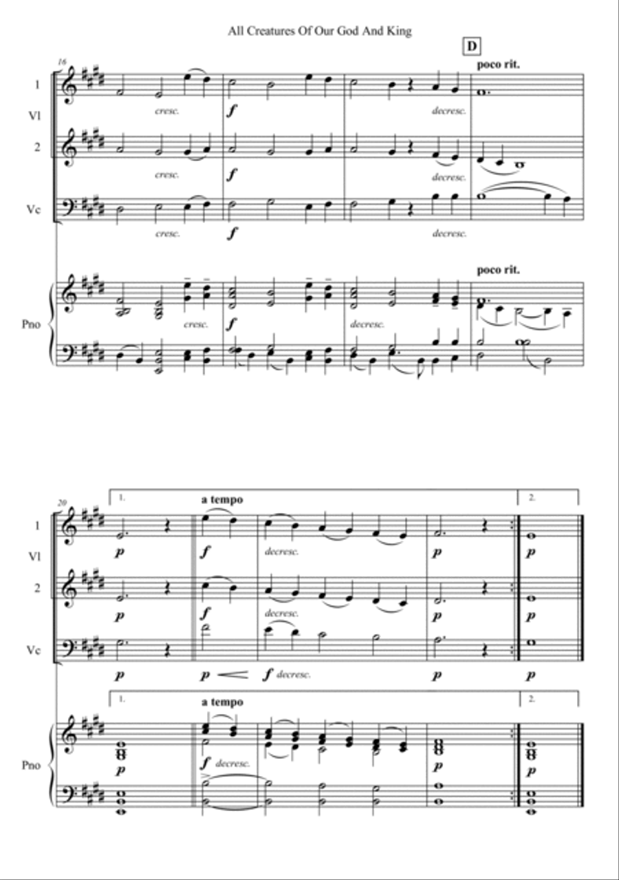 All Creatures Of Our God And King Piano Quartet scores gallery preview page 3
