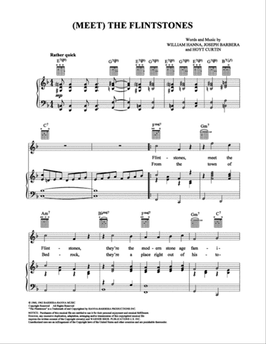 (Meet) The Flintstones (Meet) The Flintstones Piano, Vocal, Guitar scores gallery preview page 1