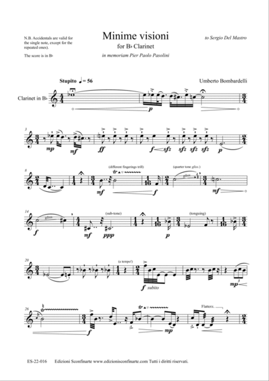 Umberto Bombardelli: MINIME VISIONI (ES-22-016) B-Flat Clarinet scores gallery preview page 2