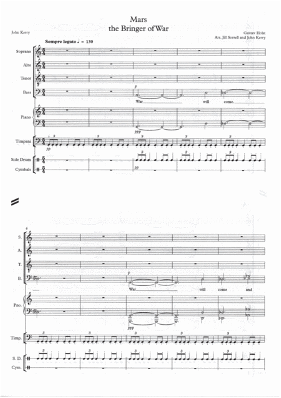 Gustav Holst's Mars arranged for voices, piano and percussion 4-Part scores gallery preview page 5