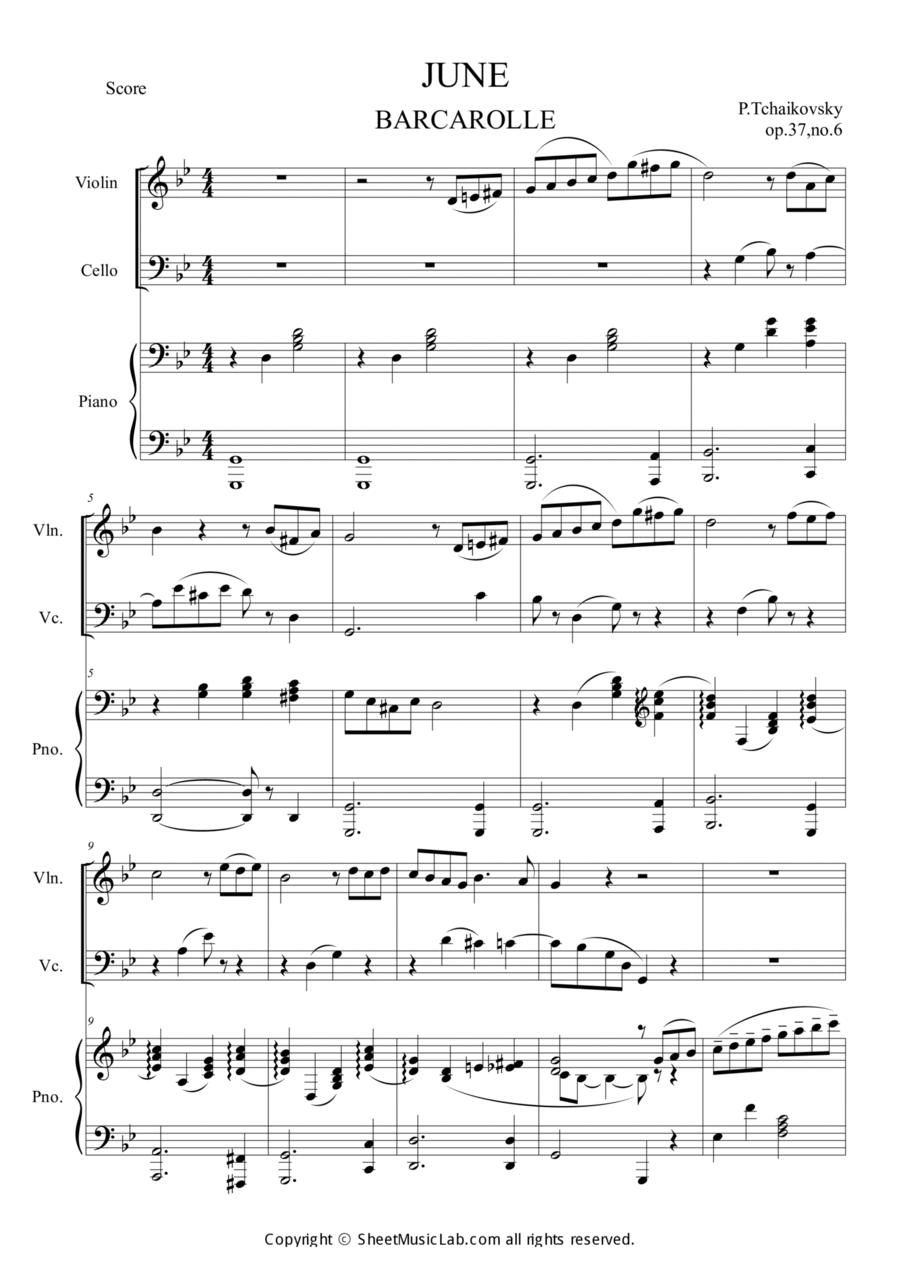 Baracarolle (The seasons No.6: Opus 37a JUNE) Piano Trio scores gallery preview page 1