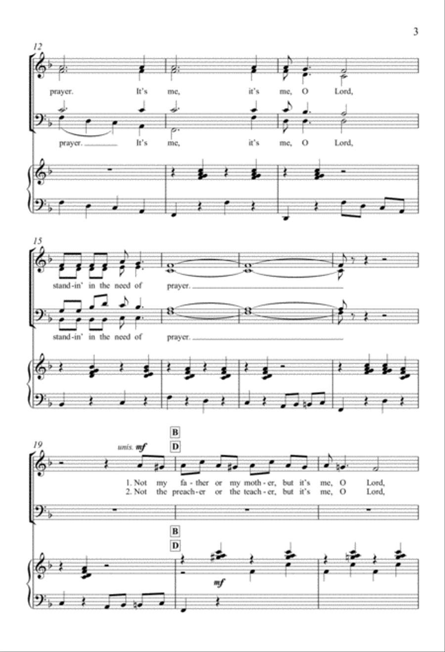Standin' in the Need of Prayer from Three Folk Hymns 4-Part scores gallery preview page 3