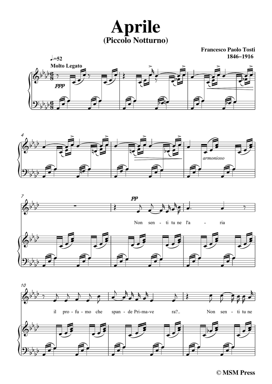 Tosti-Aprile in A flat Major,for Voice and Piano Piano, Vocal scores gallery preview page 3