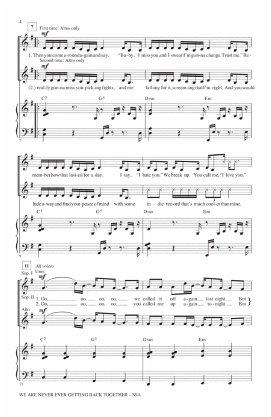 We Are Never Ever Getting Back Together SSA scores gallery preview page 2